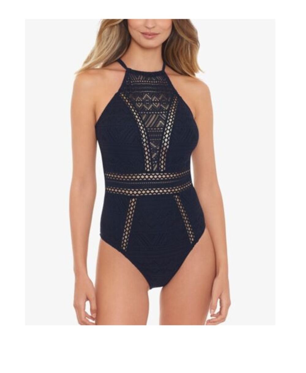 Salt + Cove Juniors Crochet Overlay One Piece Swimsuit Black Size S High Neck